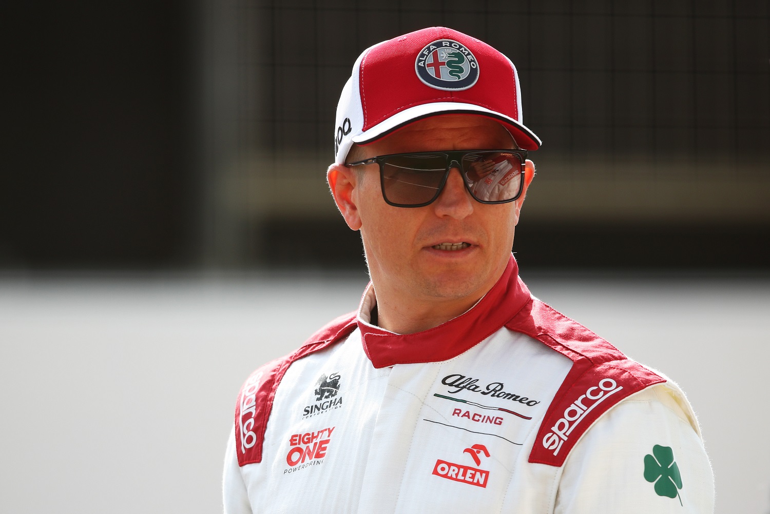 Kimi Raikkonen of Finland and Alfa Romeo looks on from the grid during Formula 1 testing at Bahrain International Circuit on March 12, 2021.