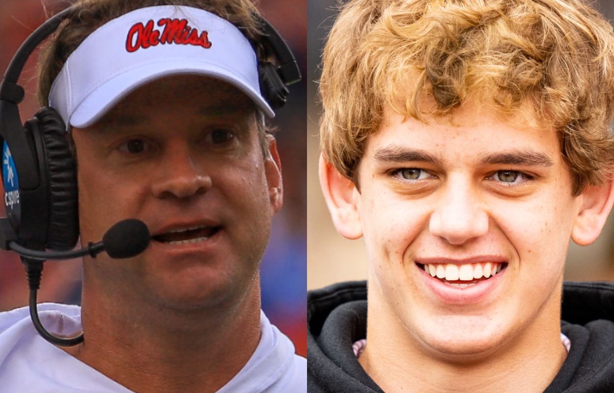 Ole Miss head football coach Lane Kiffin and top high school quarterback prospect Arch Manning in 2021.