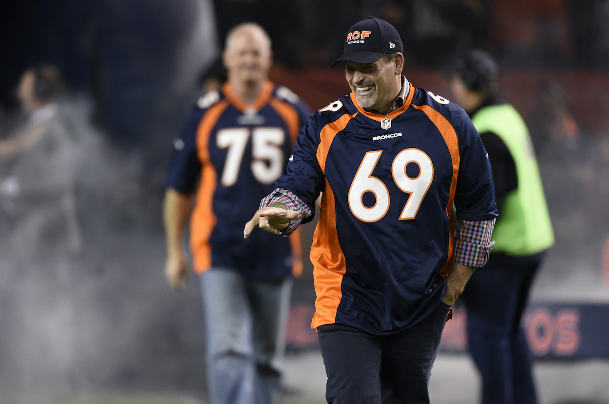 Former Bronco, Mark Schlereth, is announced as the 1997 Broncos team is honored before the game. The Denver Broncos played the Green Bay Packers at Sports Authority Field at Mile High in Denver, CO on November 1, 2015.