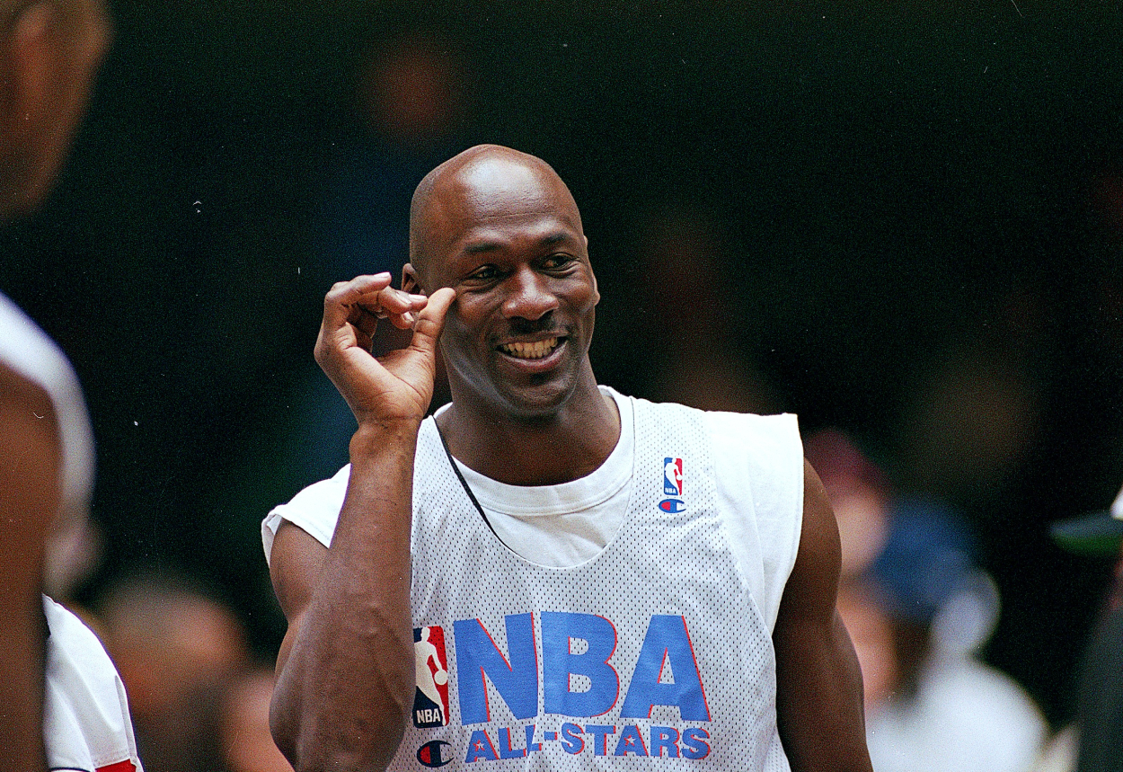 NBA legend Michael Jordan at an All-Star Game practice in 1997.