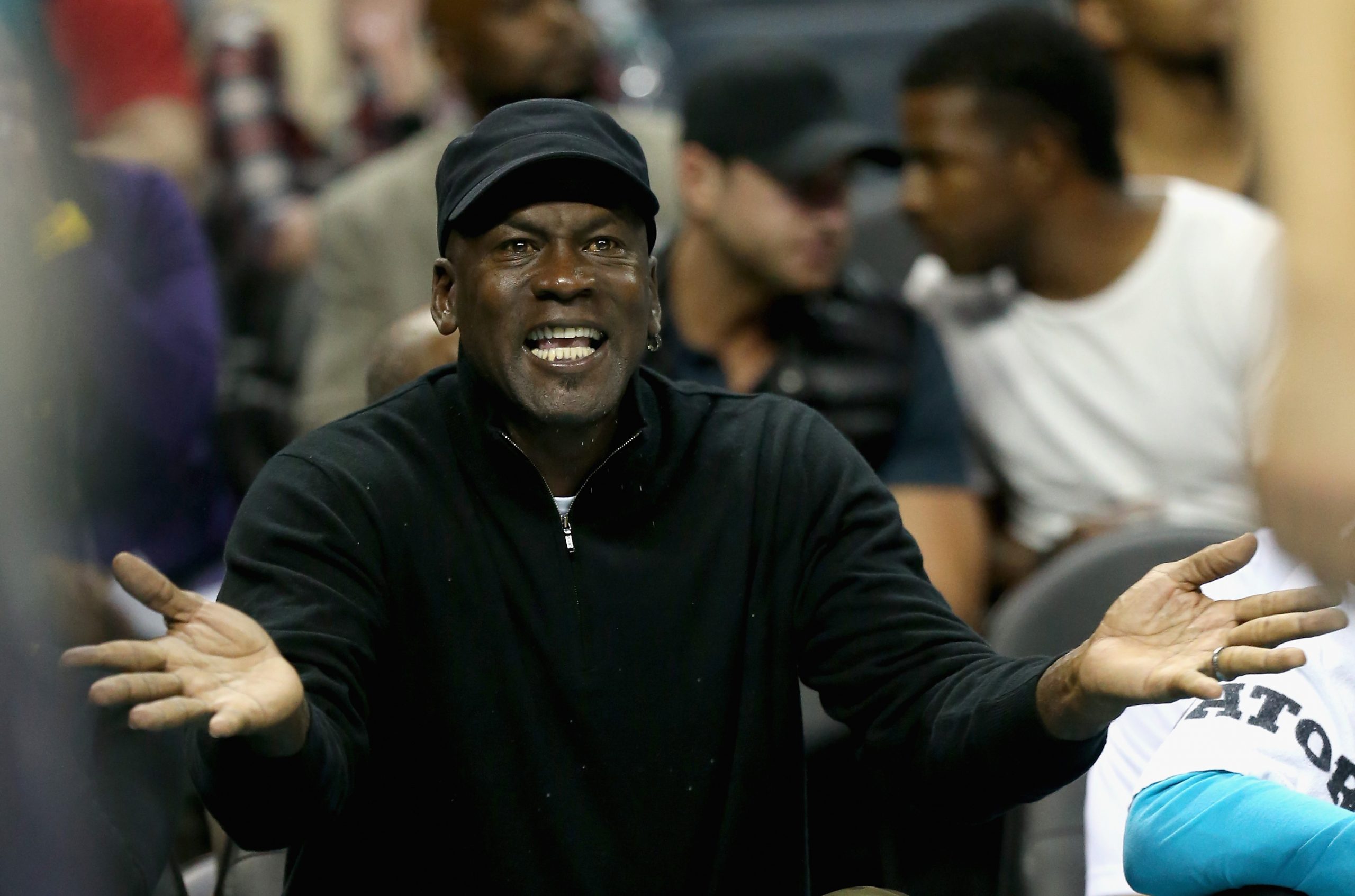 Owner of the Charlotte Hornets, Michael Jordan, reacts to a call during their game against the Chicago Bulls in 2015.