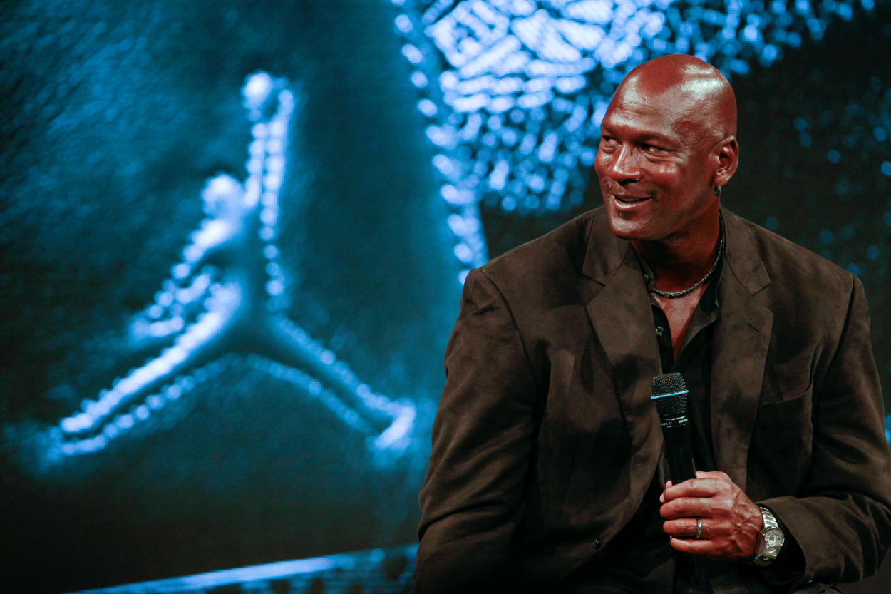 NBA legend Michael Jordan at an event for his Nike shoes in 2015.