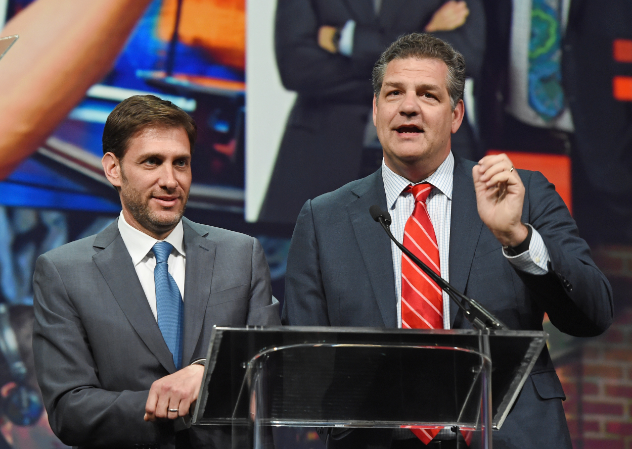 Former co-hosts of ESPN's "Mike and Mike," Mike Greenberg and Mike Golic, in 2016.