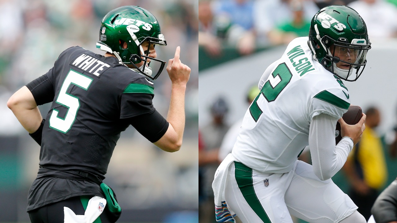 Jets QB Mike White in action; Rookie Zach Wilson playing against the Titans
