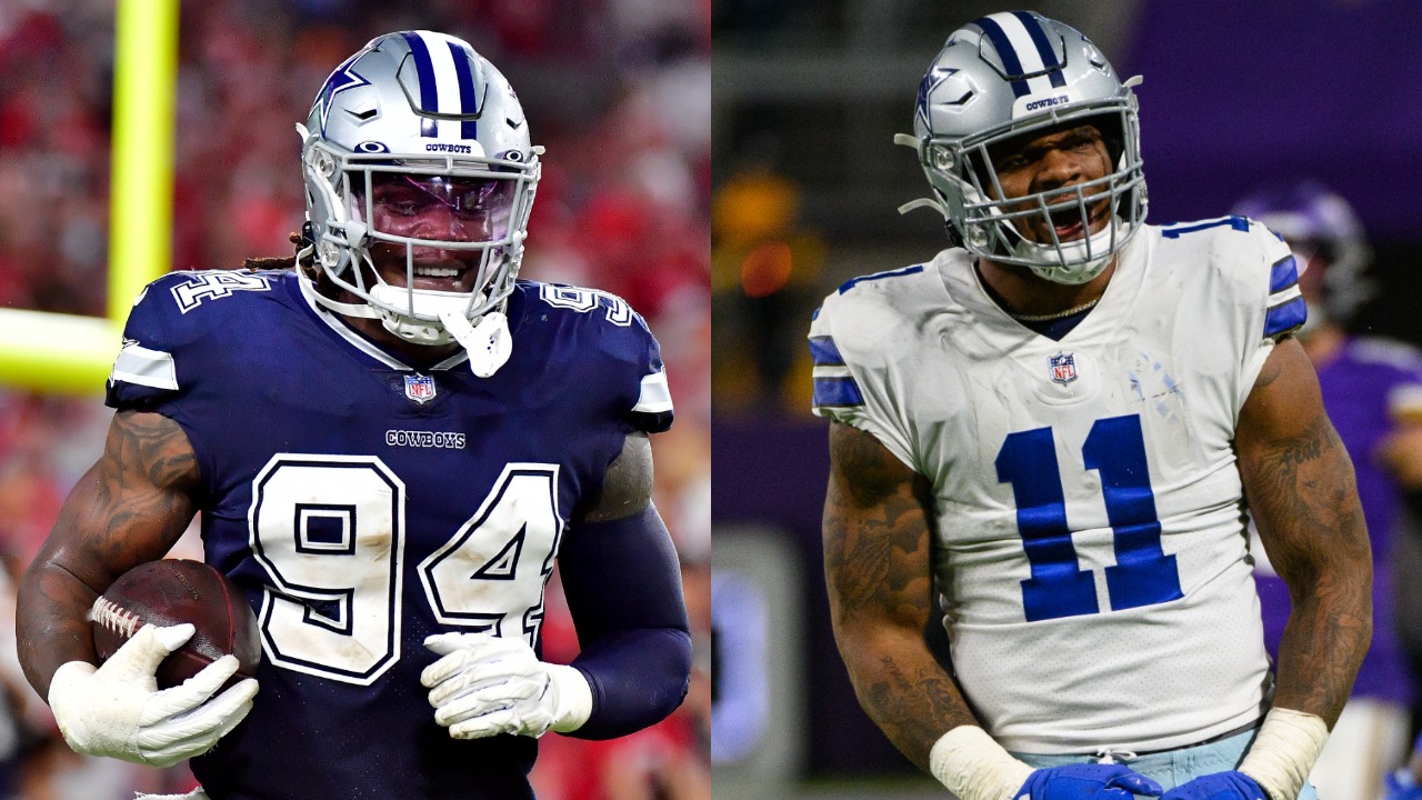 Cowboys defensive end Randy Gregory runs off field; Micah Parsons celebrates a big play