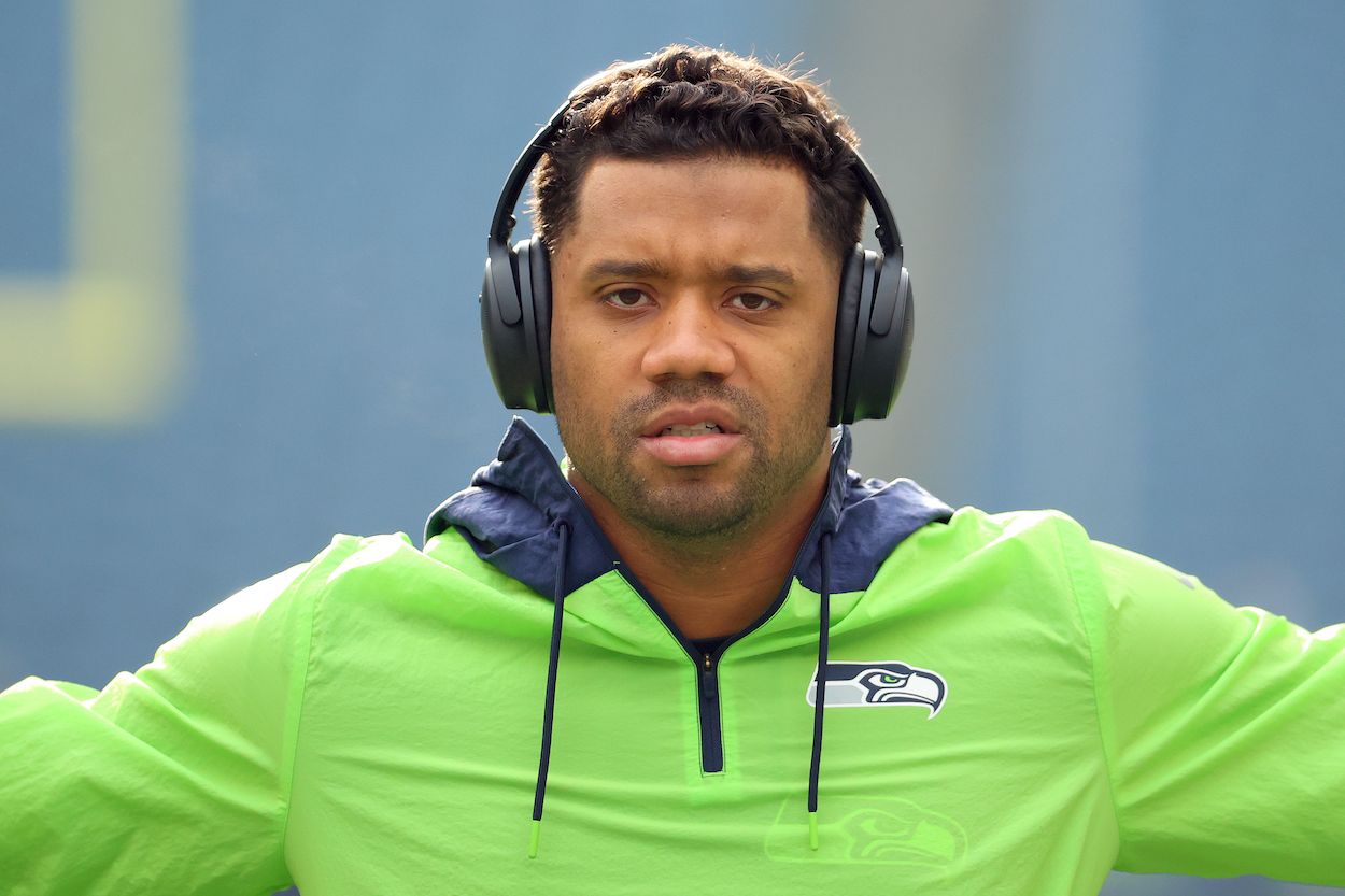 Russell Wilson warms up before Seahawks game