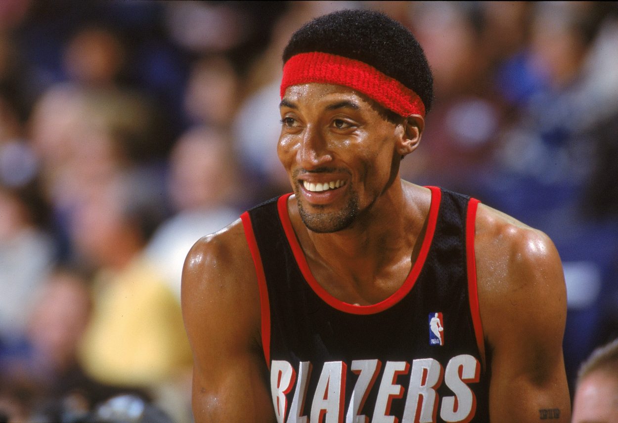 NBA legend and former Portland Trail Blazers great Scottie Pippen looks on during a game in December 2000