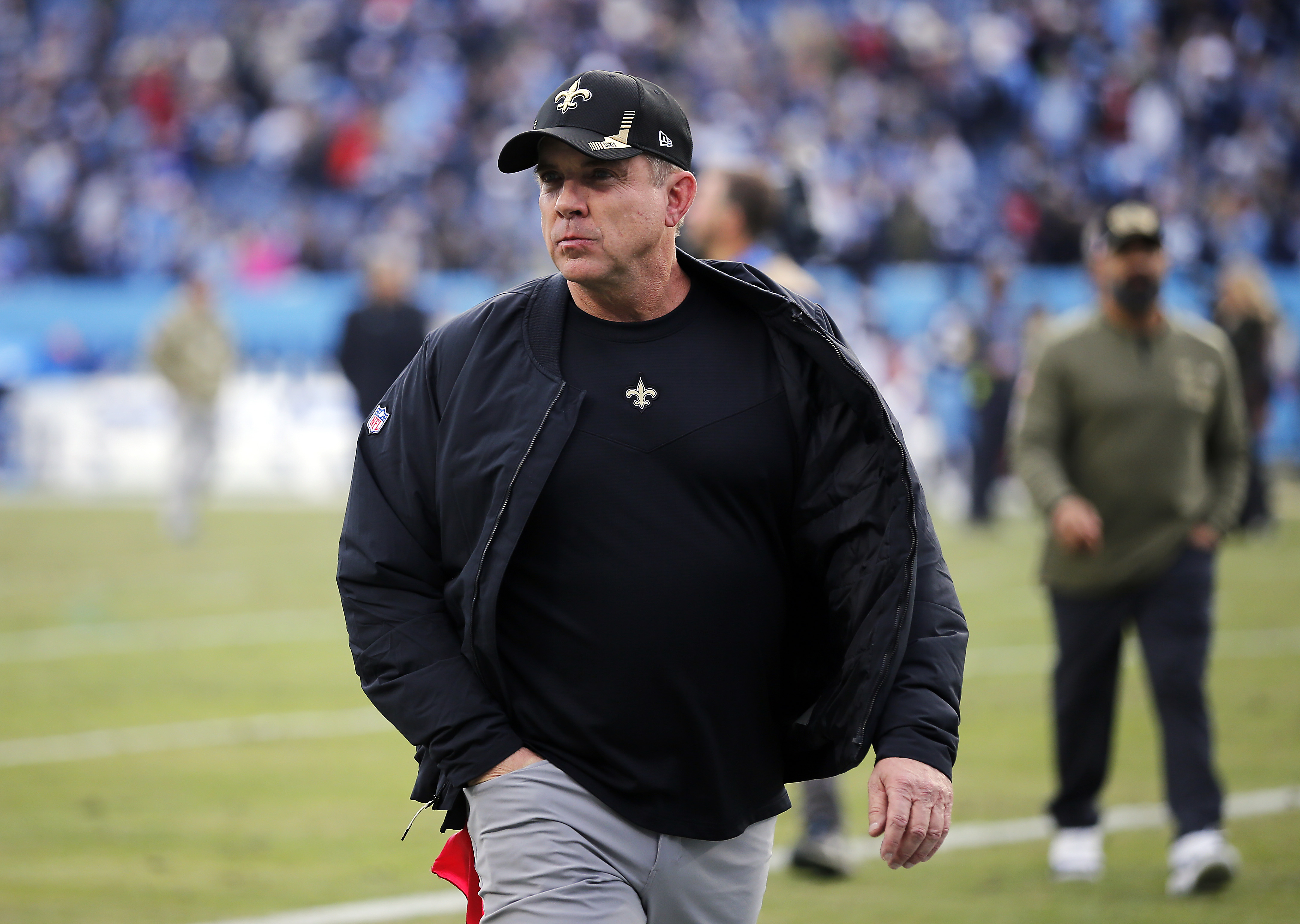 Saints coach Sean Payton leaves field after loss to the Titans