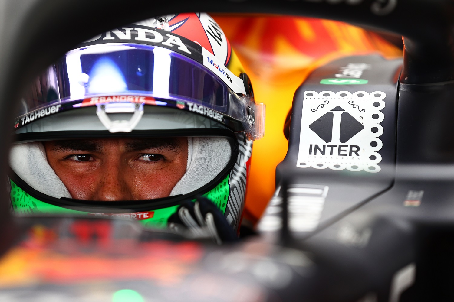 Mexican native Sergio Perez of Red Bull Racing prepares to drive in practice ahead of the Formula 1 Grand Prix of Mexico at Autodromo Hermanos Rodriguez on Nov. 5, 2021 in Mexico City. | Mark Thompson/Getty Images