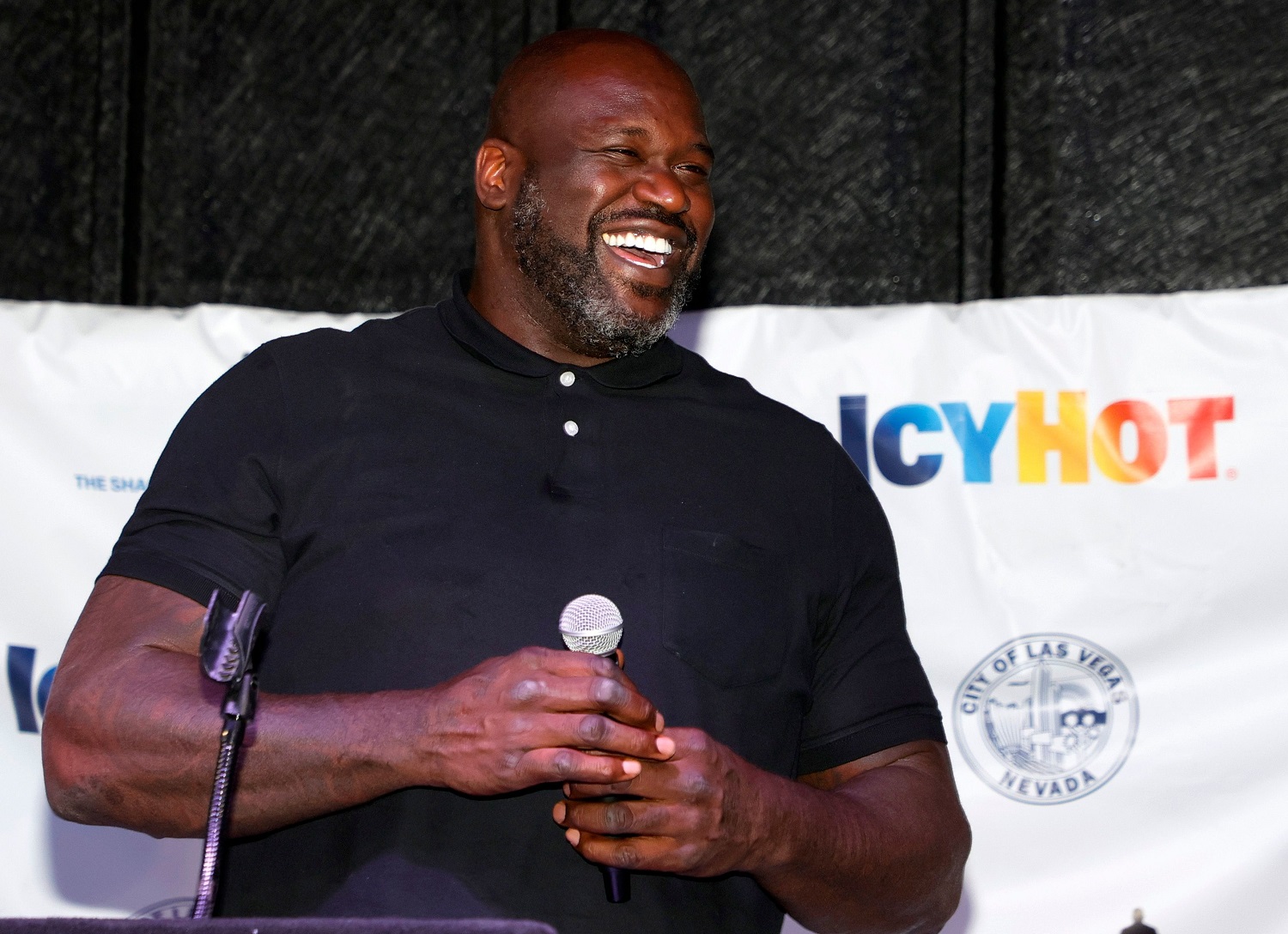 Former NBA player Shaquille O'Neal attends the unveiling of the Shaq Courts at the Doolittle Complex donated by Icy Hot and the Shaquille O'Neal Foundation in partnership with the city of Las Vegas on Oct. 23, 2021, in Las Vegas, Nevada.