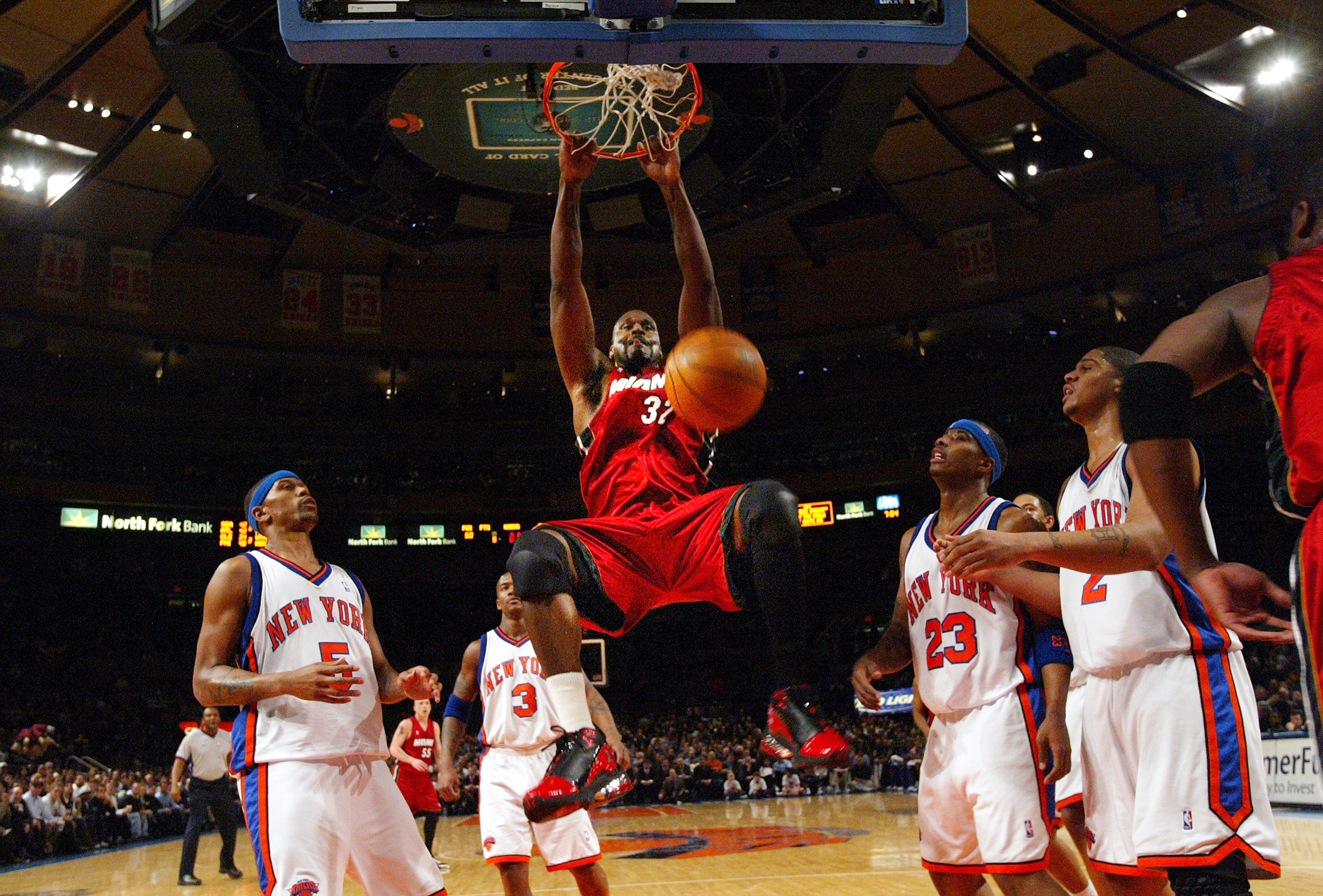 Hall of Fame center Shaquille O'Neal strikes the Dunkman pose