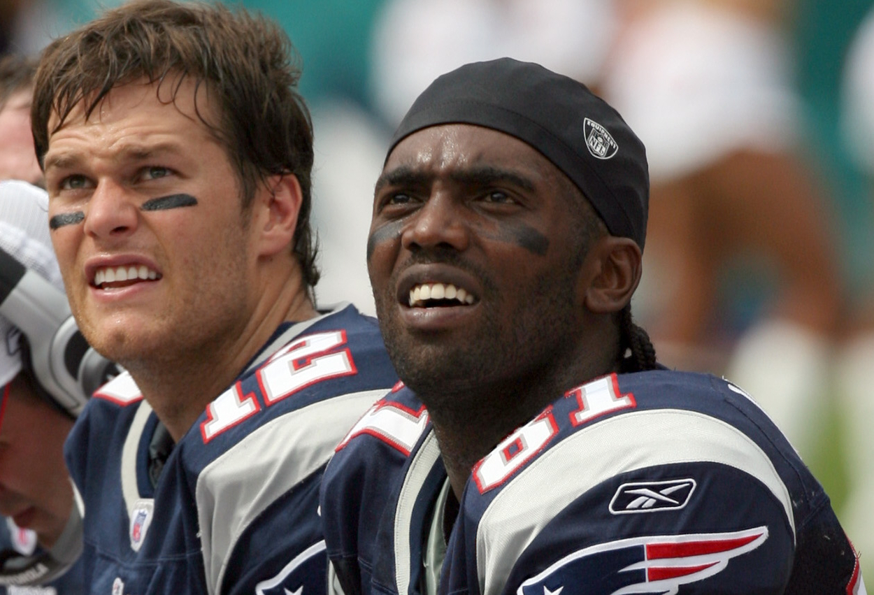 New England Patriots teammates Tom Brady (L) and Randy Moss in 2007.