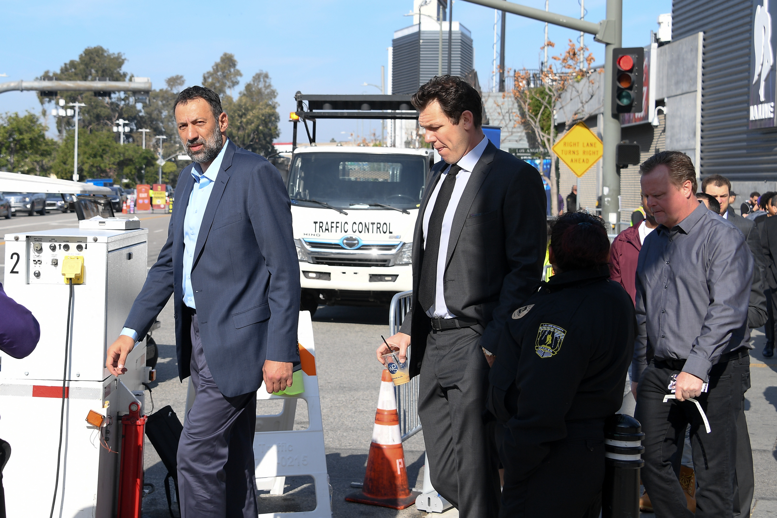 Former Sacramento Kings general manager Vlade Divac and recently-fired Kings head coach Luke Walton arrive at Kobe's and Gianna Bryant's memorial service in February 2020