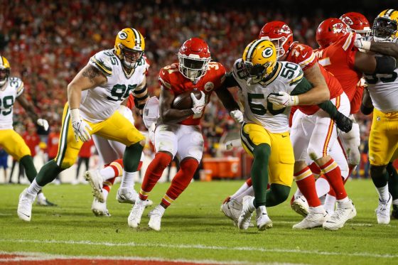 Kansas City Chiefs running back Darrel Williams runs against the Green Bay Packers.