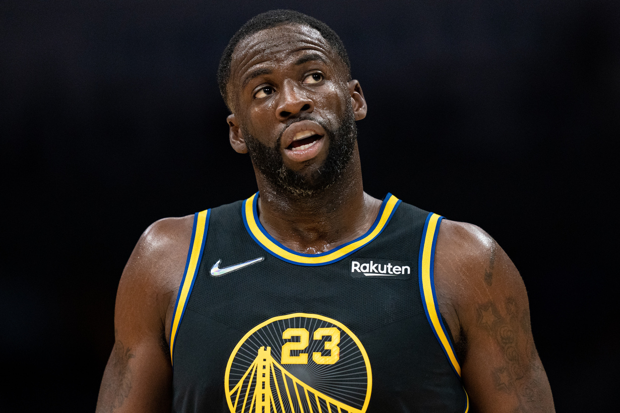 Draymond Green looks on during a Golden State Warriors game.