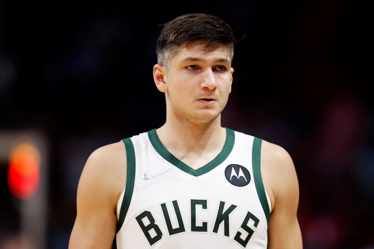 Grayson Allen of the Milwaukee Bucks looks on during a game.