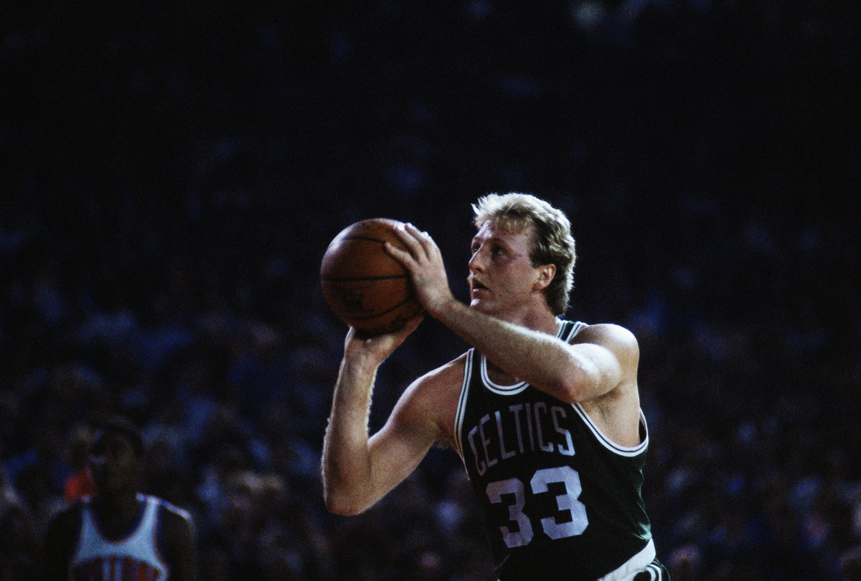 Larry Bird shooting a free throw.