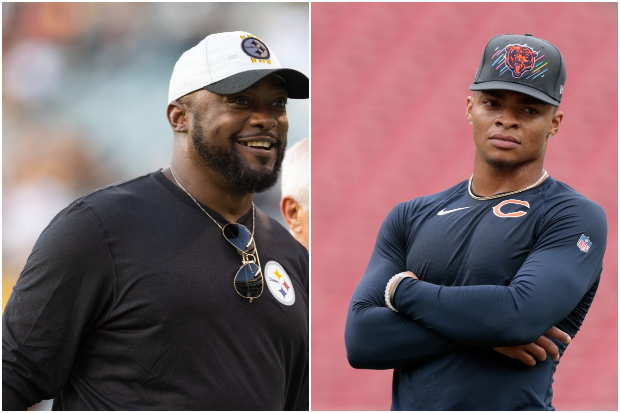 Steelers HC Mike Tomlin and Bears QB Justin Fields.