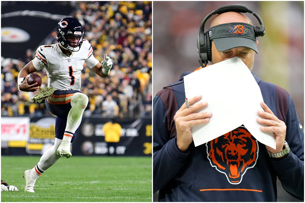 Bears rookie QB Justin Fields and HC Matt Nagy.