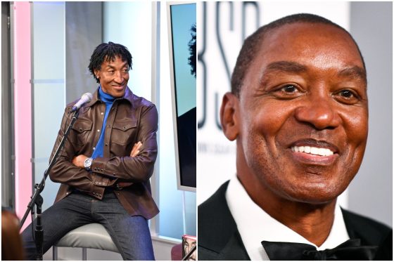 An image of Scottie Pippen alongside a close-up image of Isiah Thomas