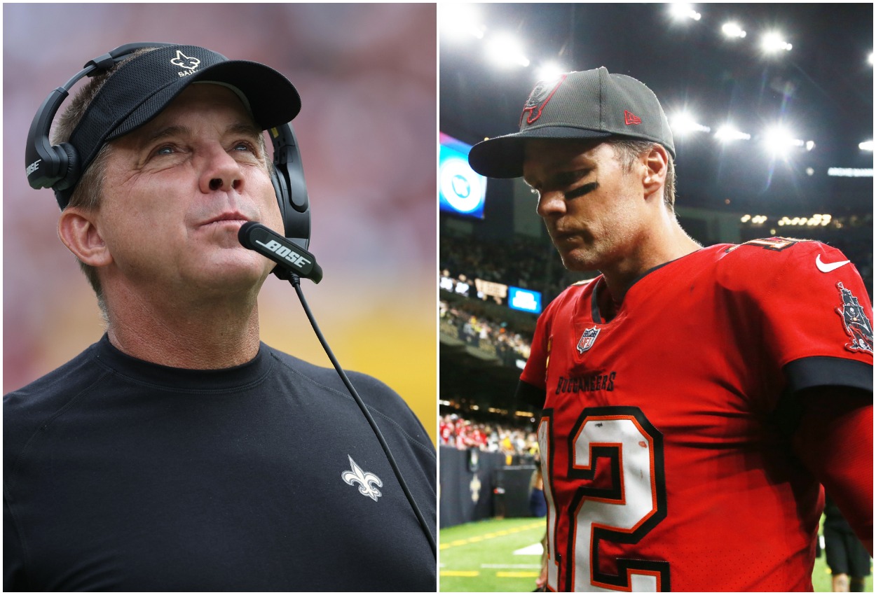 Saints HC Sean Payton and Buccaneers QB Tom Brady.