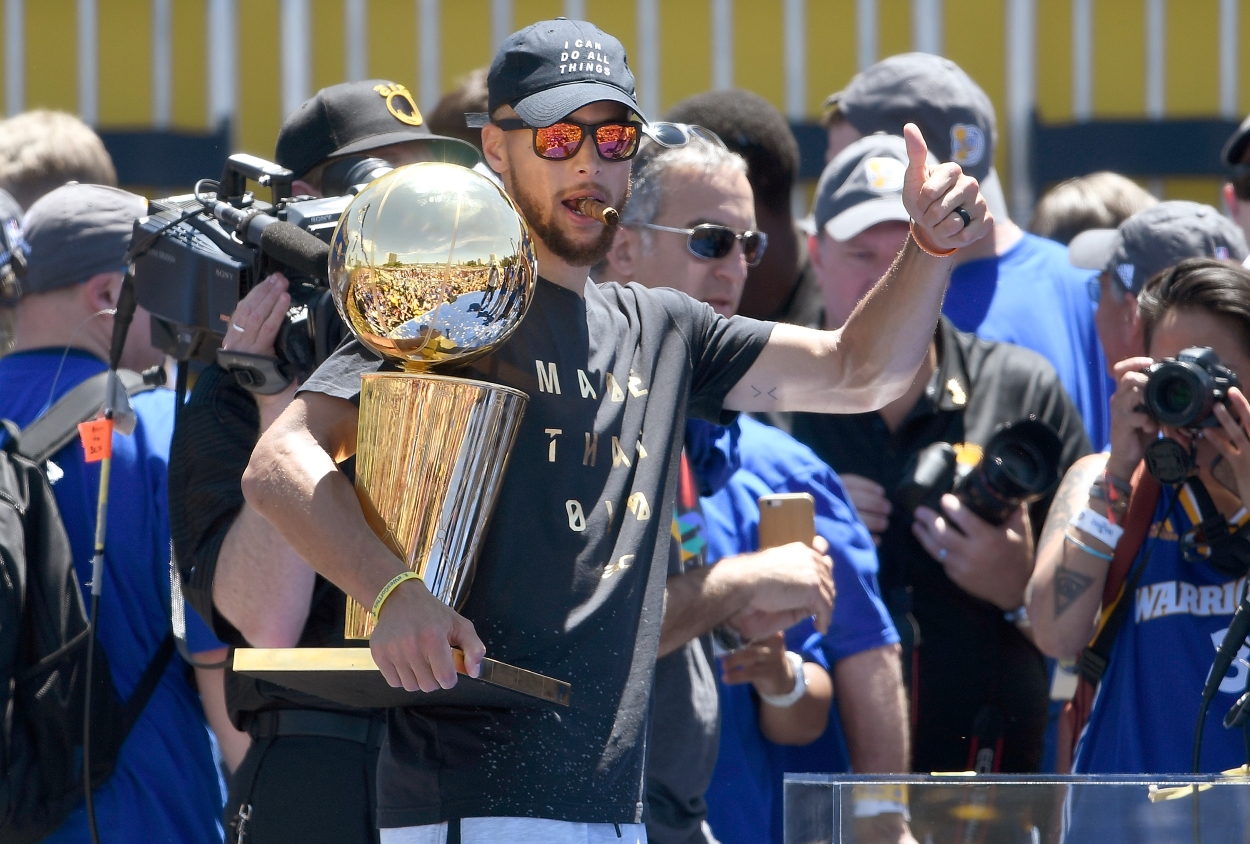 Stephen Curry celebrates the Golden State Warriors 2017 NBA Championship.