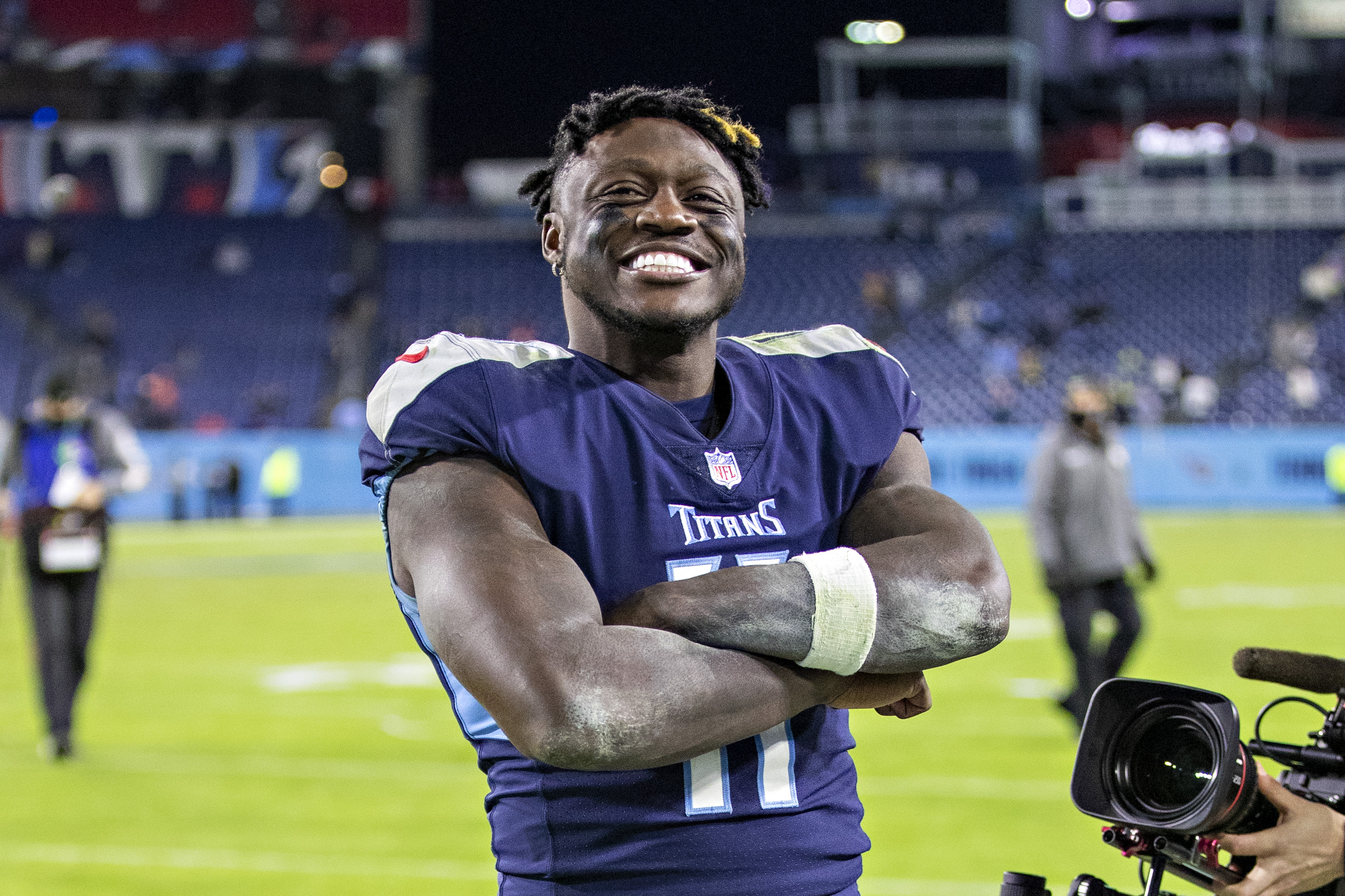 Titans WR AJ Brown smiles after win to maintain first place in the AFC South