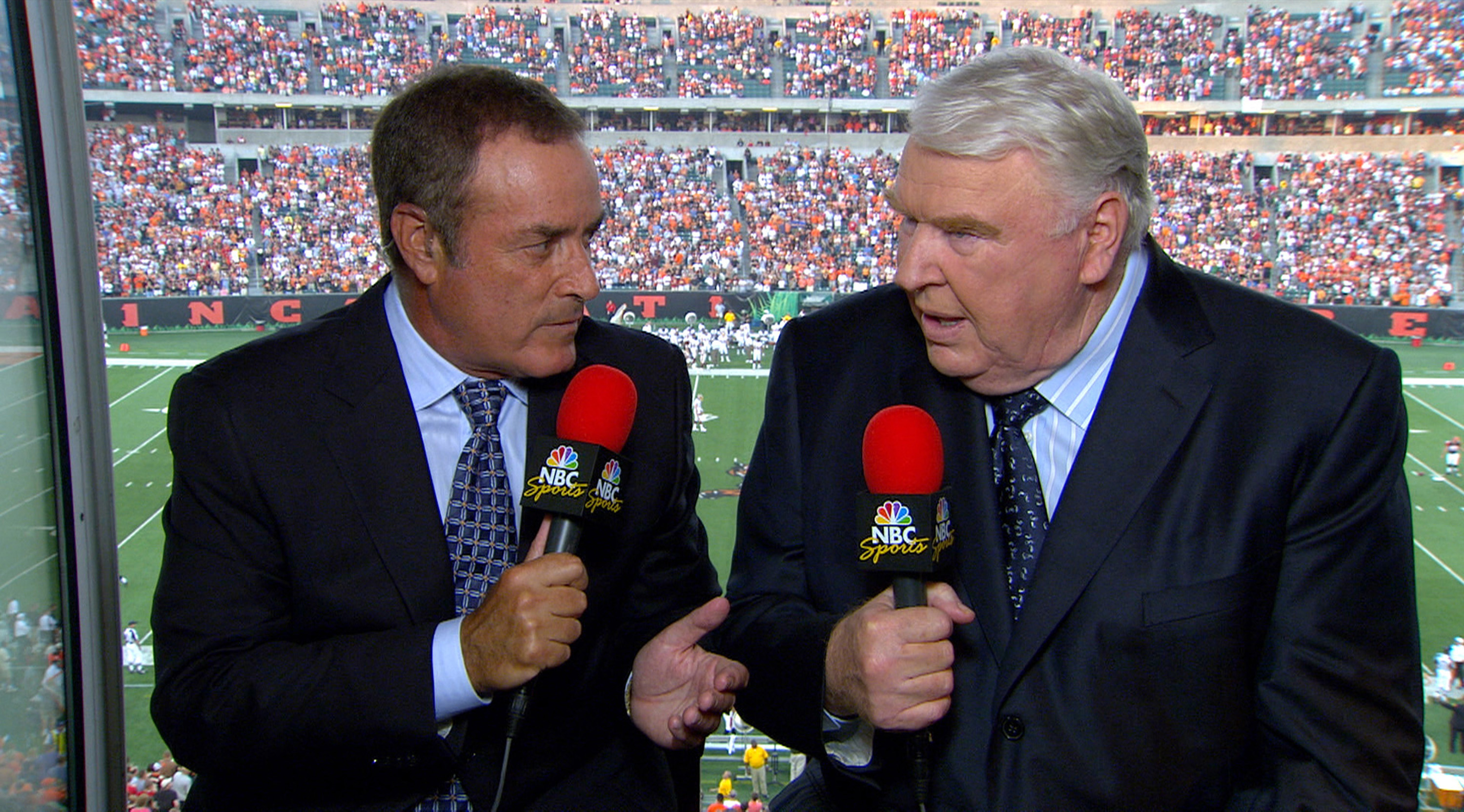 Al Michaels and former Raiders coach John Madden call and NFL game