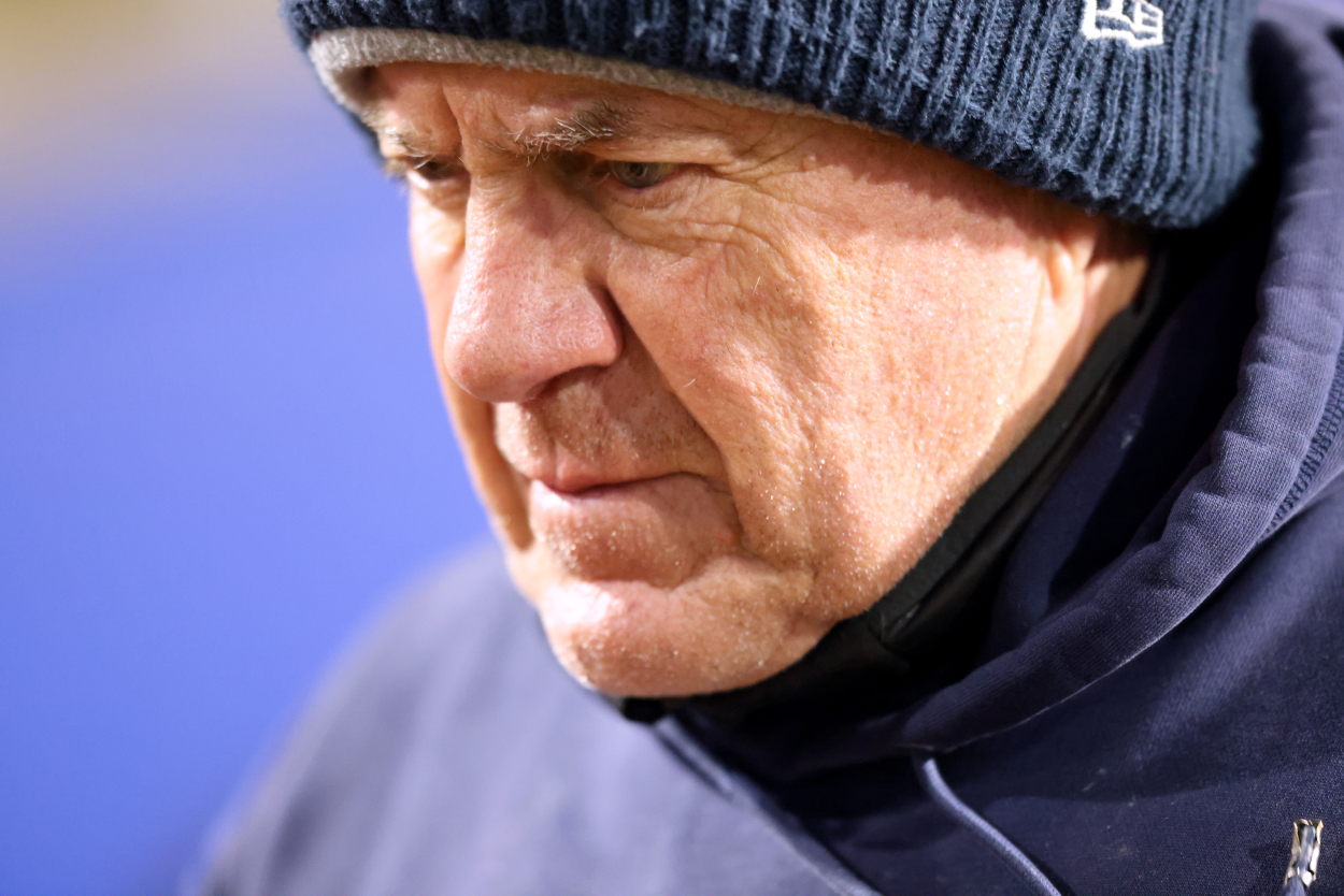 New England Patriots head coach Bill Belichick, whose team will take on Kenny Moore II and the Colts in Week 15 of the 2021 NFL season.