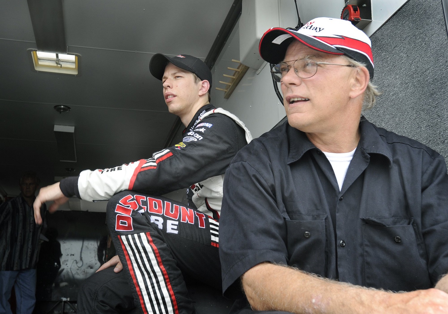 In a 2010 photo, Brad Keselowski tests a car at Oxford Plains Speedway in Oxford, Maine, with his dad Bob Keselowski.
