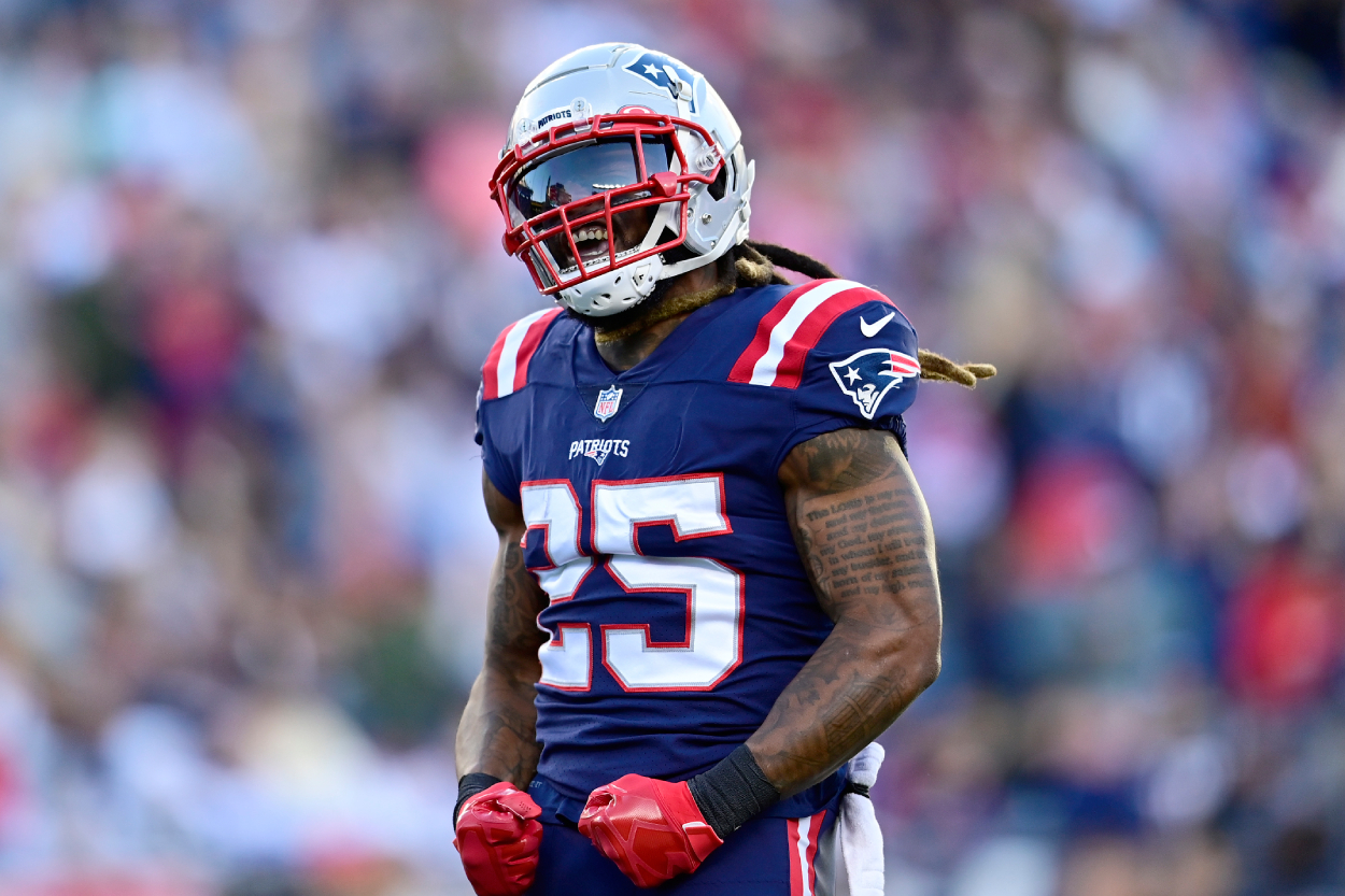 Brandon Bolden of the New England Patriots reacts after a play against the Dallas Cowboys.