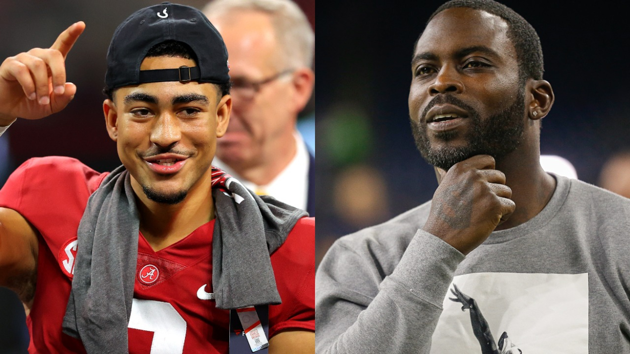 Alabama quarterback Bryce Young and Michael Vick. Young can become the greatest college quarterback ever by following Vick's advice.