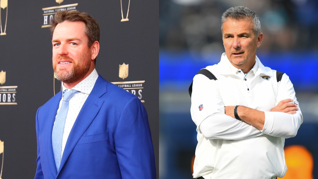 Carson Palmer attends the NFL Honors; Jaguars head coach Urban Meyer looks on during a game