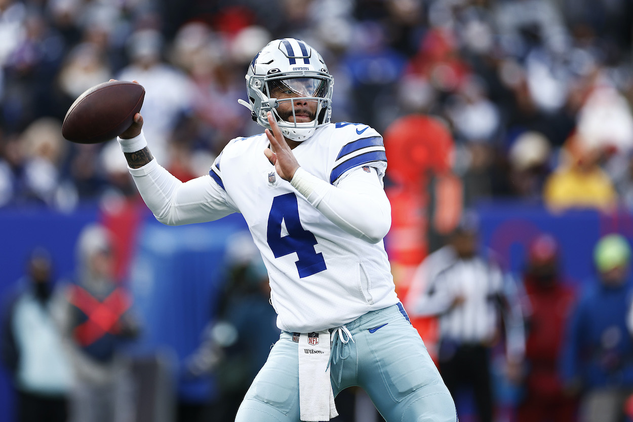 Dak Prescott of the Dallas Cowboys throws pass