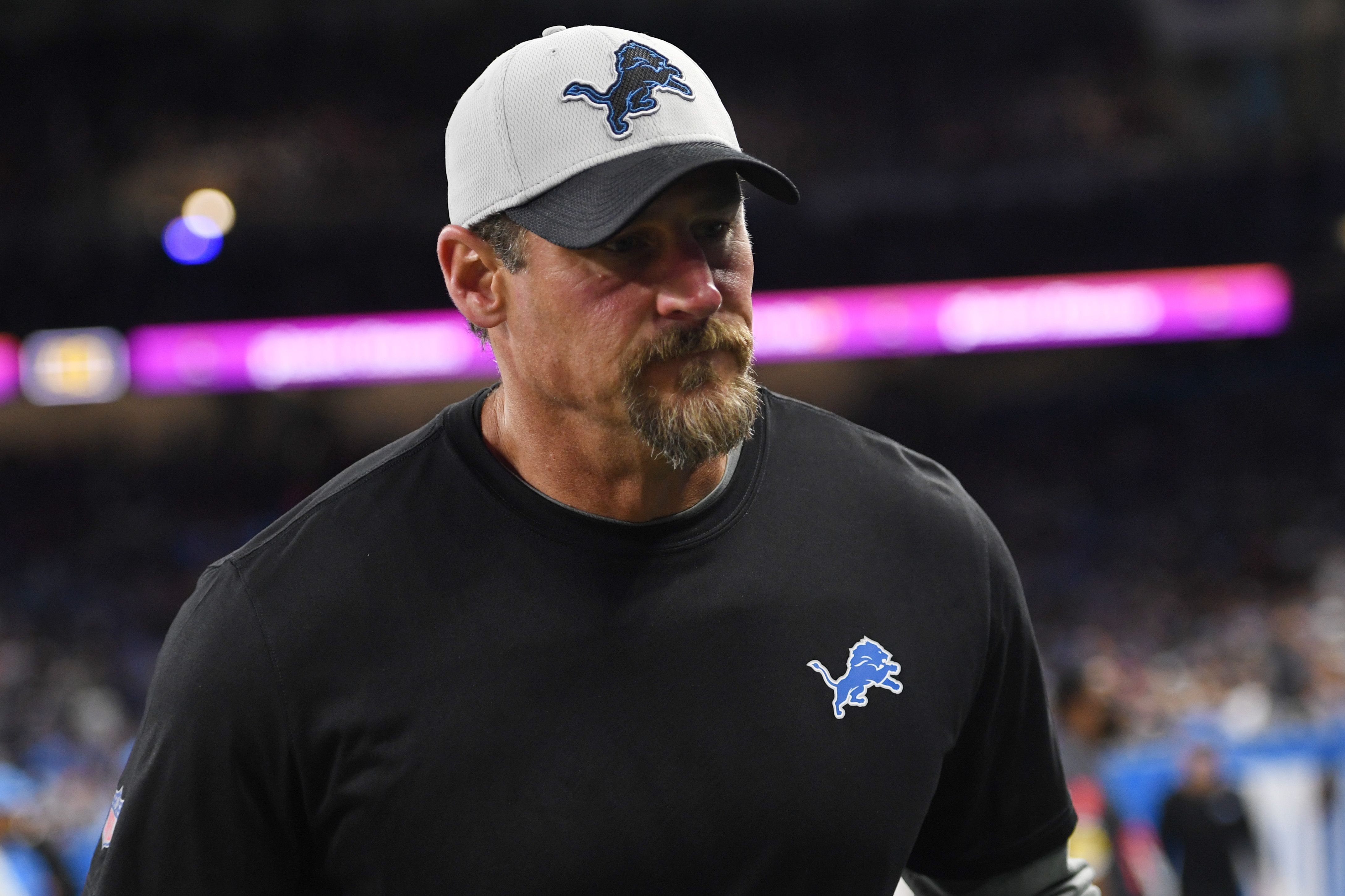Detroit Lions head coach Dan Campbell exits the field