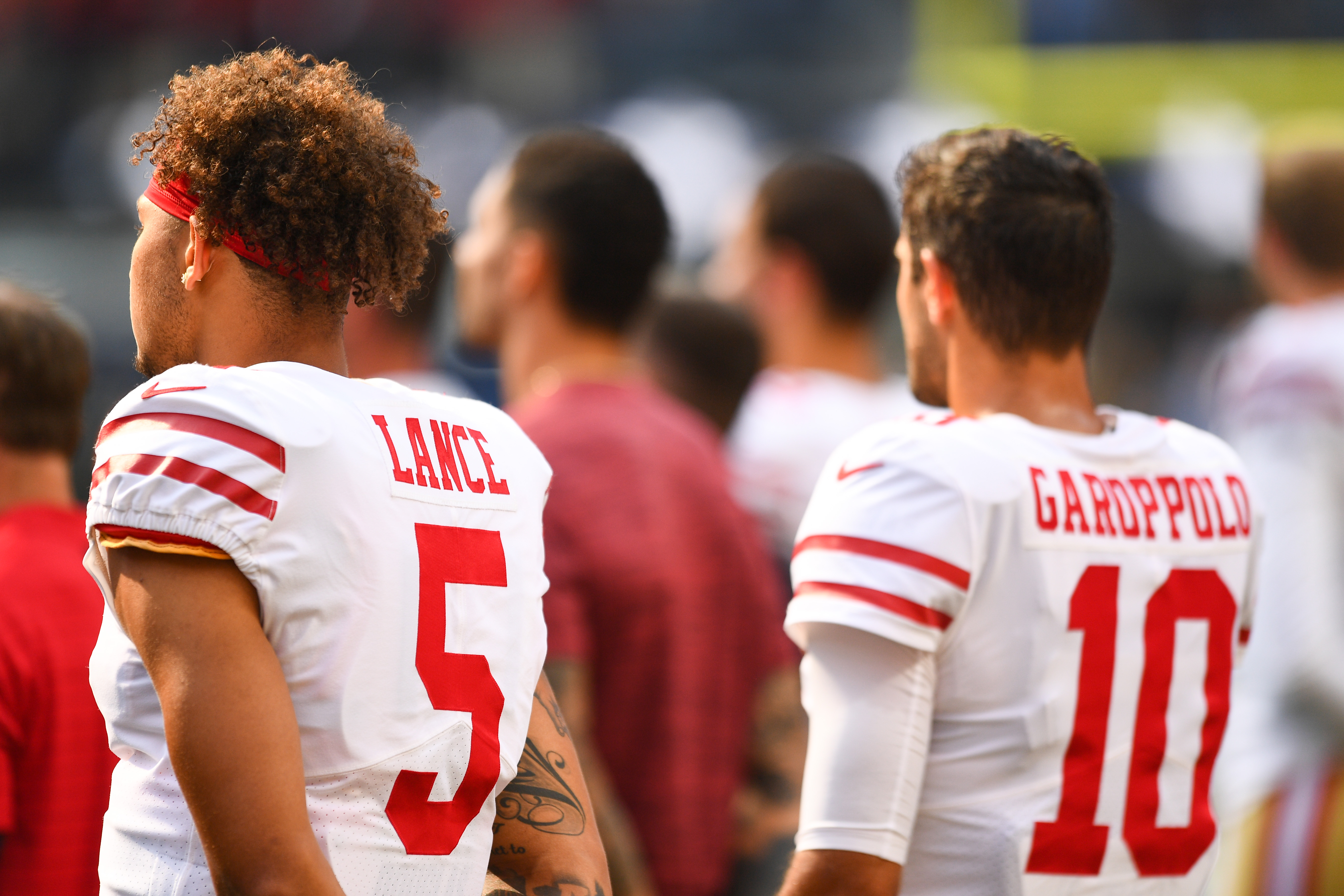 Jimmy Garoppolo and Trey Lance of the 49ers.