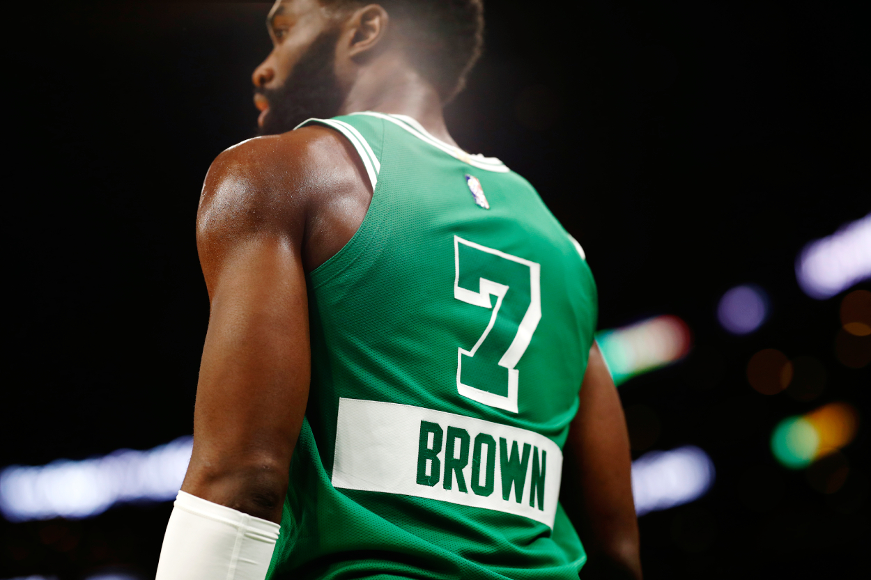 Jaylen Brown of the Boston Celtics shown during the third quarter of the game against the Cleveland Cavaliers.