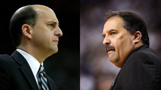 Jeff Van Gundy (L) and Stan Van Gundy (R) during their coaching careers.