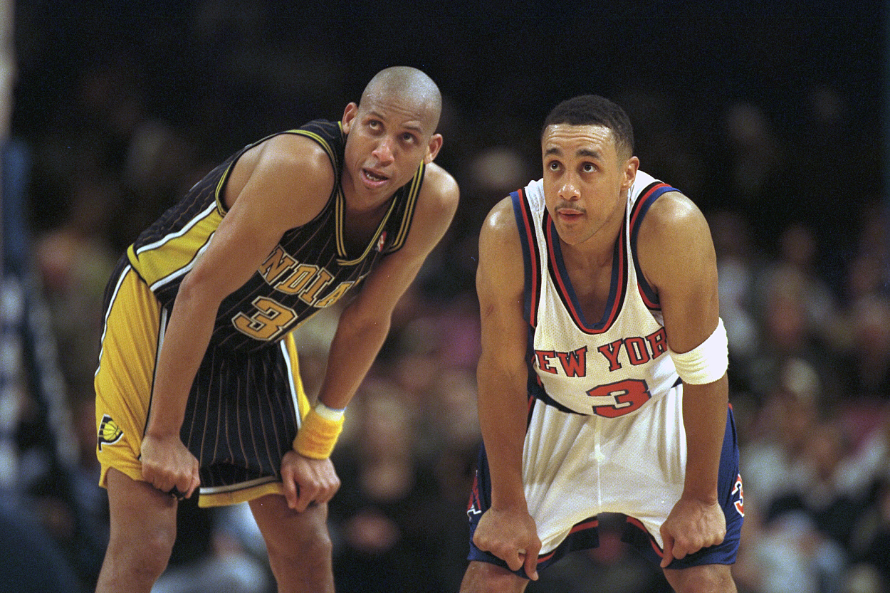 Reggie Miller and John Starks during second half of the first-round playoffs in 1998