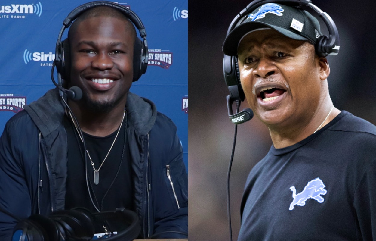 Former Pro Bowl running back Justin Forsett (L) and Detroit Lions head coach Jim Caldwell in 2017.