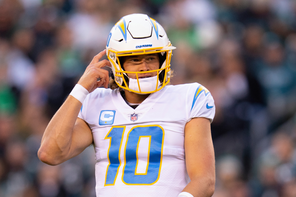 Los Angeles Chargers quarterback Justin Herbert during a game against the Eagles in 2021.