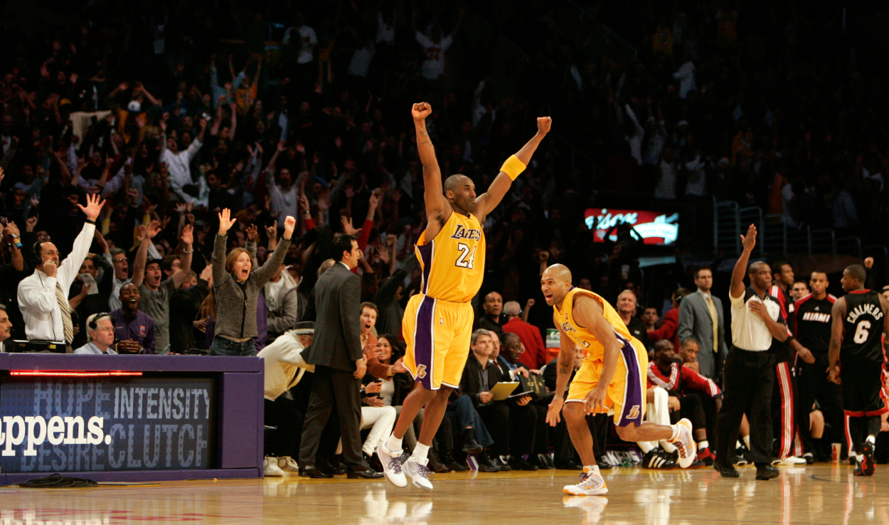 Los Angeles Lakers legend Kobe Bryant after hitting a game-winner in 2009.
