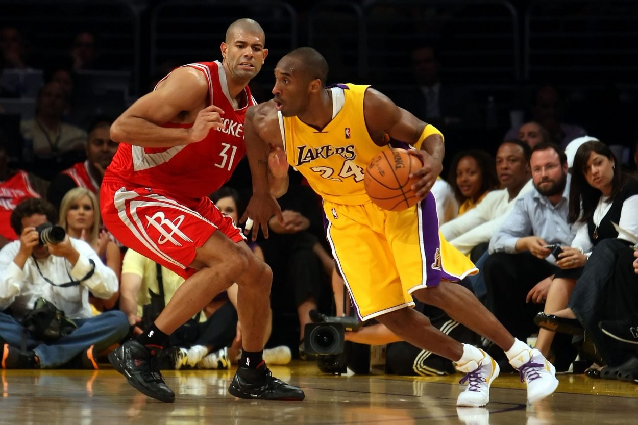 Los Angeles Lakers legend Kobe Bryant drives on Houston Rockets forward during the 2009 NBA Playoffs