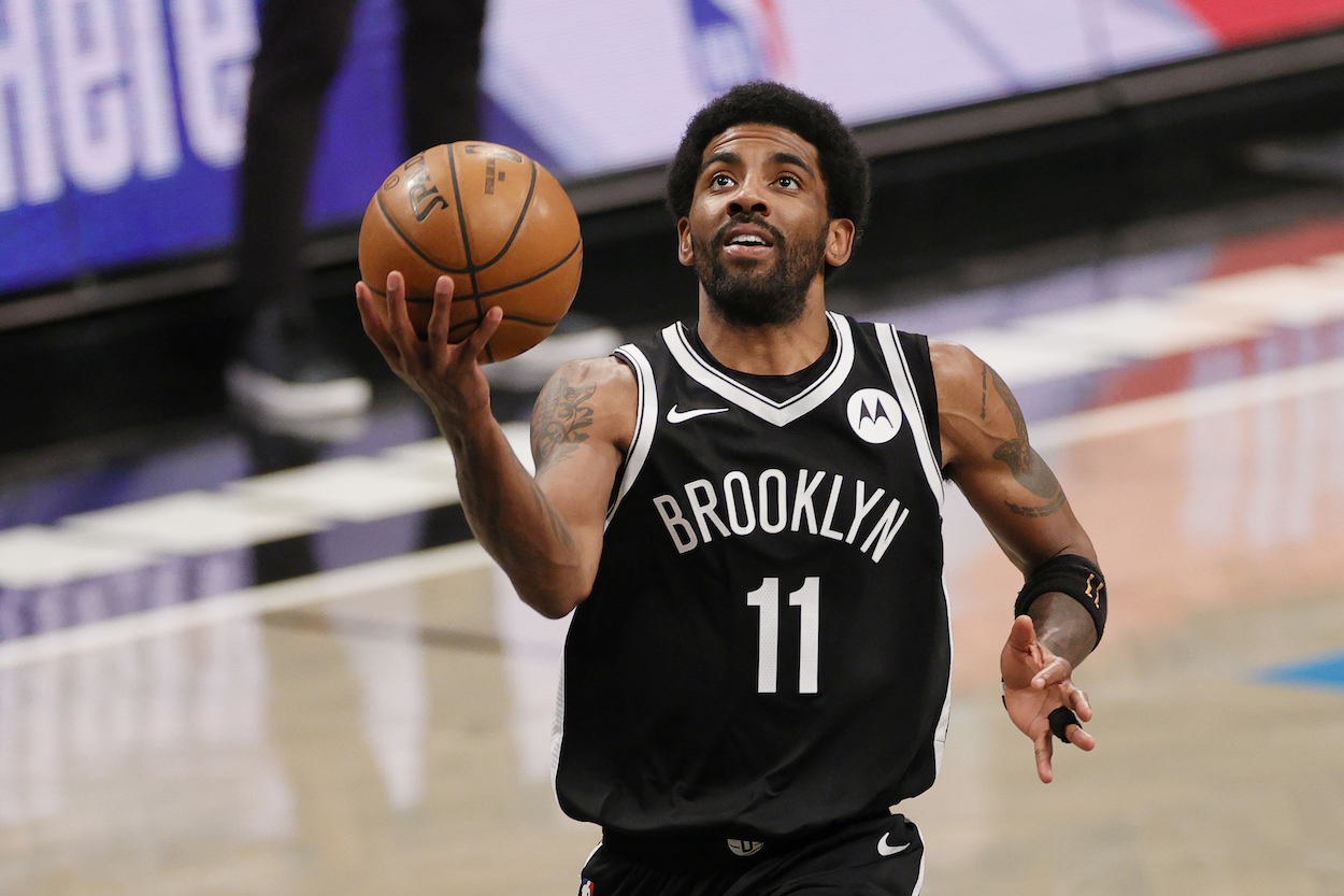 Brooklyn Nets star Kyrie Irving during a game against the Boston Celtics in 2021.