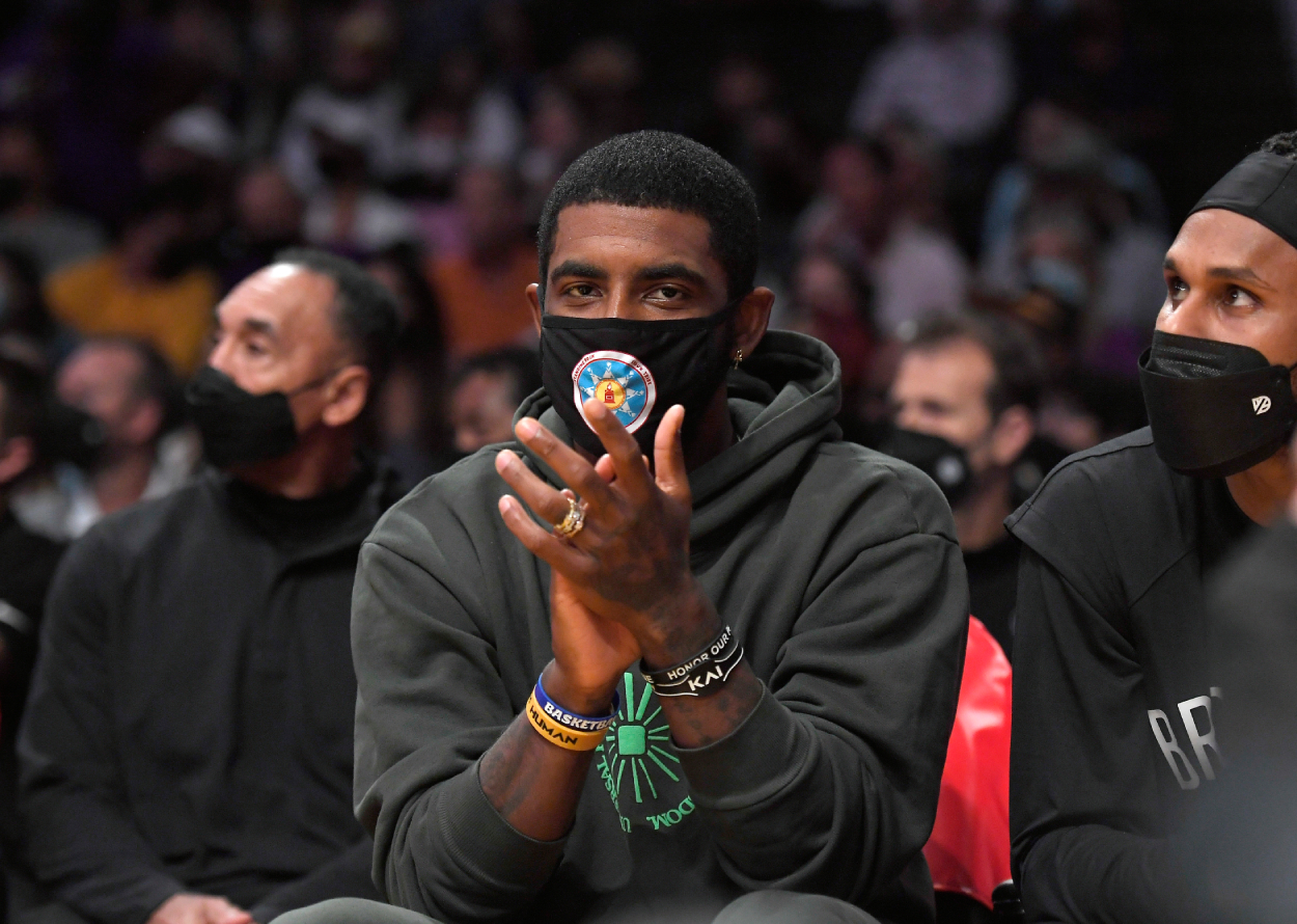 Kyrie Irving of the Nets during a preseason game in October 2021.