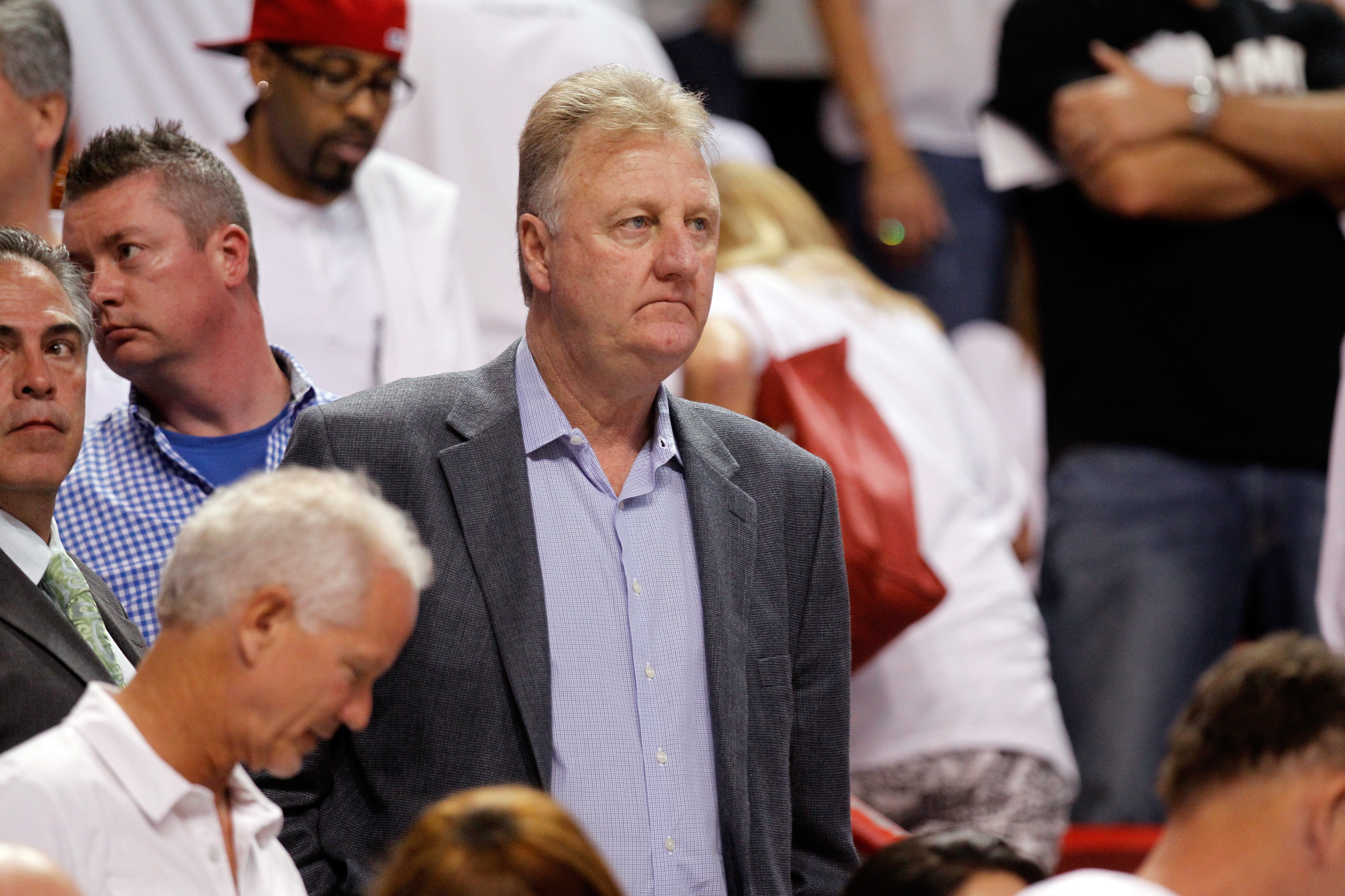 Former Indiana Pacers Team President Larry Bird watches Game 3 of the 2014 Eastern Conference Finals
