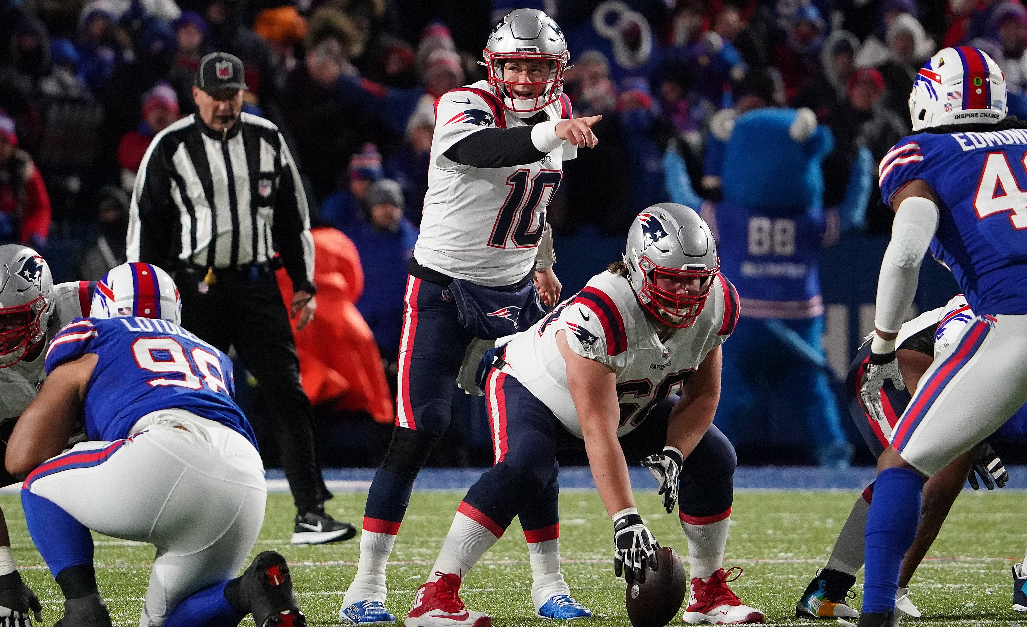 Patriots QB Mac Jones lines up against the Bills on 'Monday Night Football' in December 2021