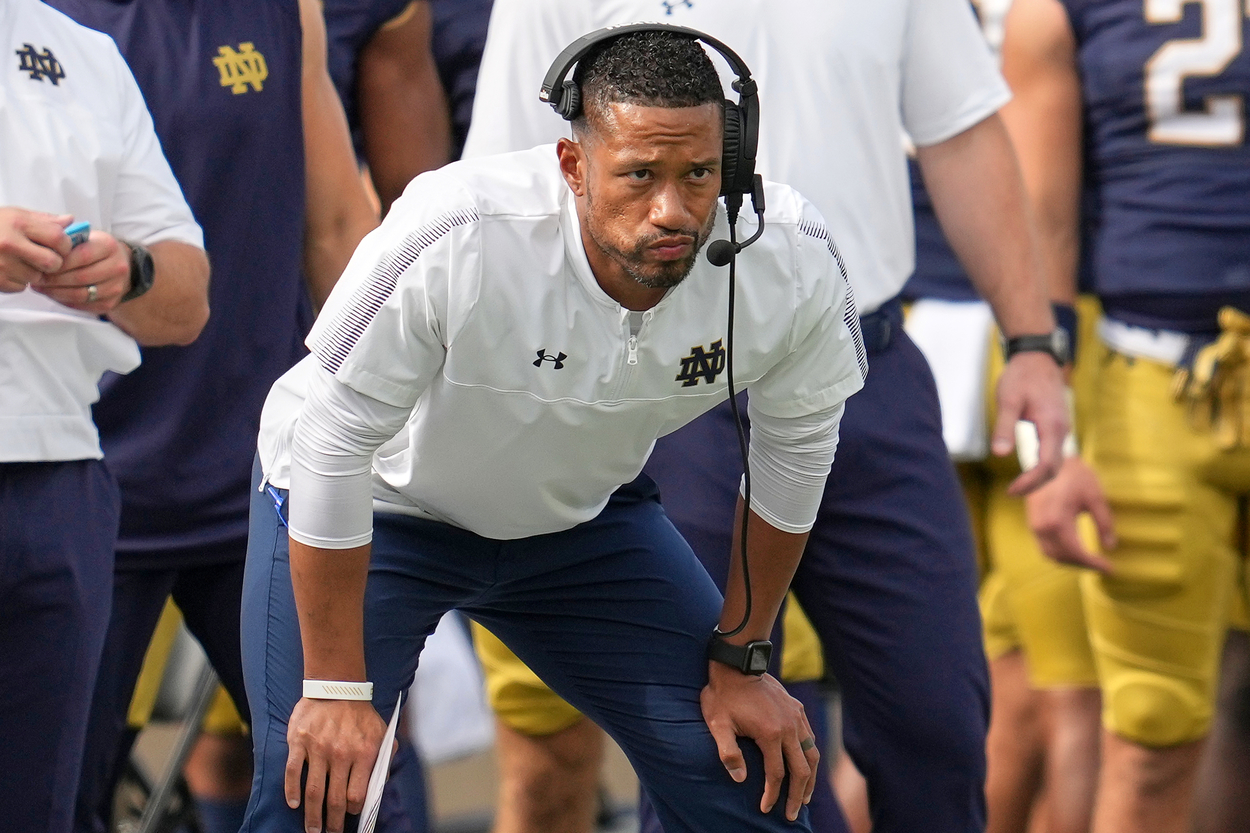 Notre Dame head coach and former Ohio State linebacker Marcus Freeman in 2021.