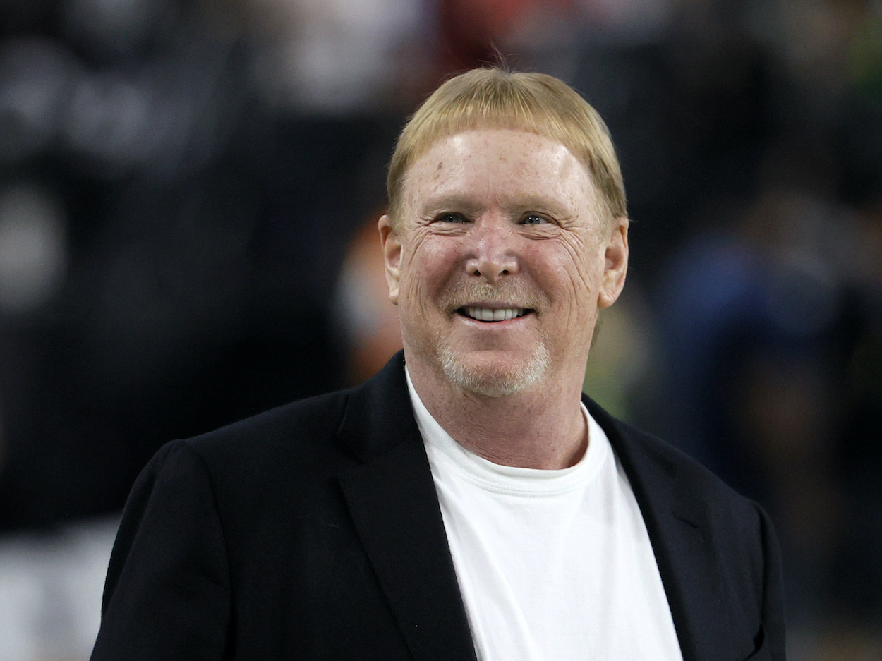 Owner and managing general partner Mark Davis of the Las Vegas Raiders stands on the Raiders sideline before the team's game against the Kansas City Chiefs at Allegiant Stadium on November 14, 2021 in Las Vegas, Nevada. The Chiefs defeated the Raiders 41-14.