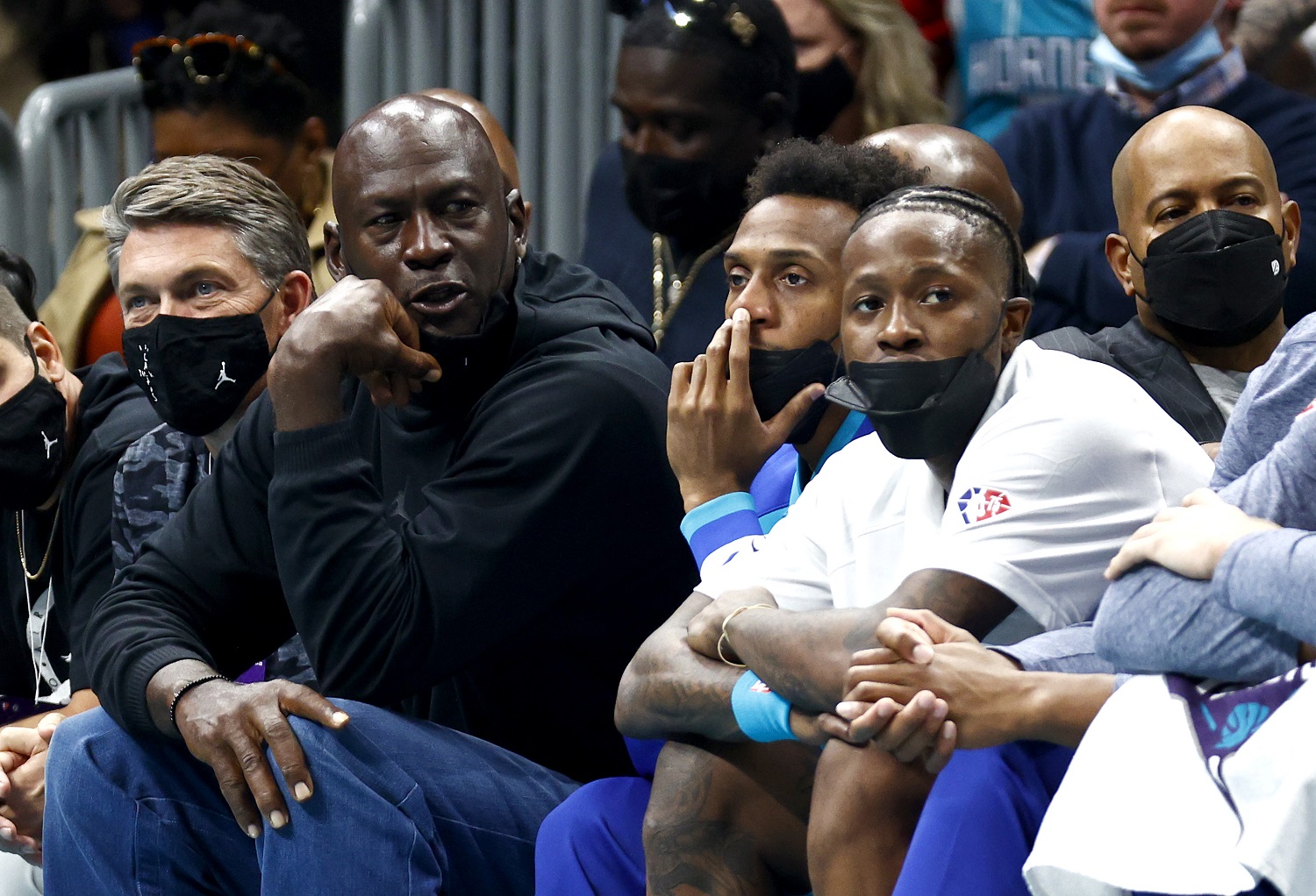 Charlotte Hornets owner and Hall of Famer Michael Jordan looks on during the game against the New York Knicks at Spectrum Center on Nov. 12, 2021, in Charlotte, North Carolina.